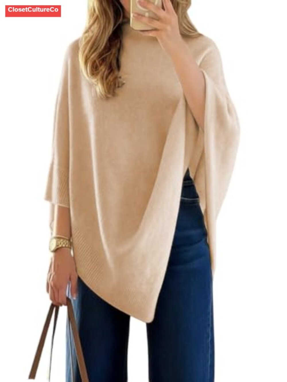 Knit Poncho Sweater Shawl Pullover Cape Wrap Top Oversized Boat Neck Dolman
